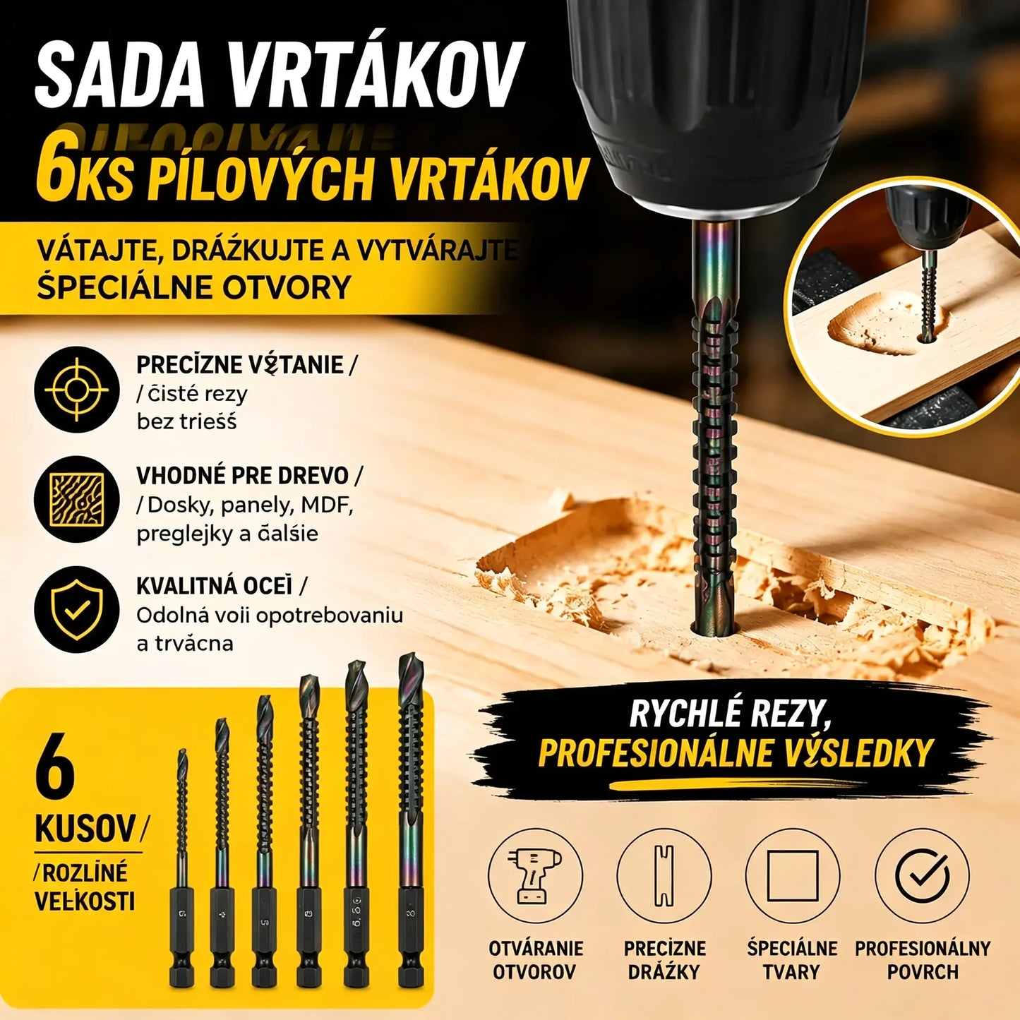 🛠️🔧(6 kusov)2v1 titánom potiahnutý vysokorýchlostný oceľový špirálový vrták – šesťhranná stopka, vhodný na vŕtanie a drážkovanie dreva a kovu🔩