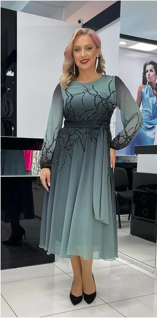 👗✨【S-5XL】🔥Fustă de lux din șifon vopsit cu strasuri🔥Potrivită pentru ocazii formale 3741607