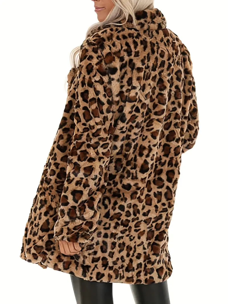 【S-5XL】🔥 Dámsky zimný kabát s leopardím vzorom s chlopňou z umelej kožušiny 3818869