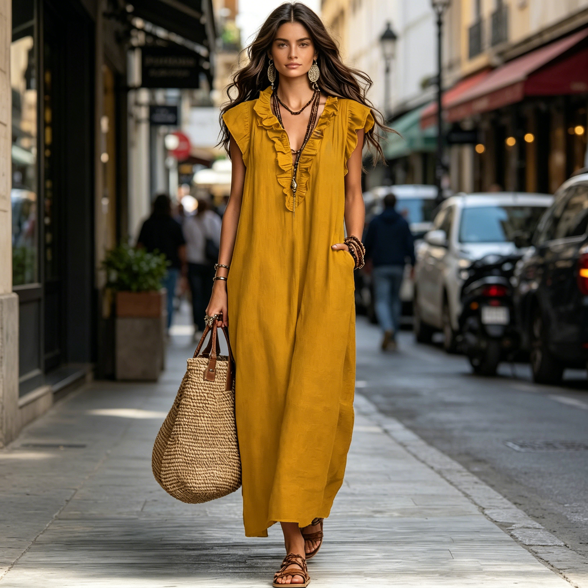 👑 Vestido Maxi Estilo Bohemio con Escote en V 🌿 Elegante Vestido Floral para Mujer (Moda 2026)