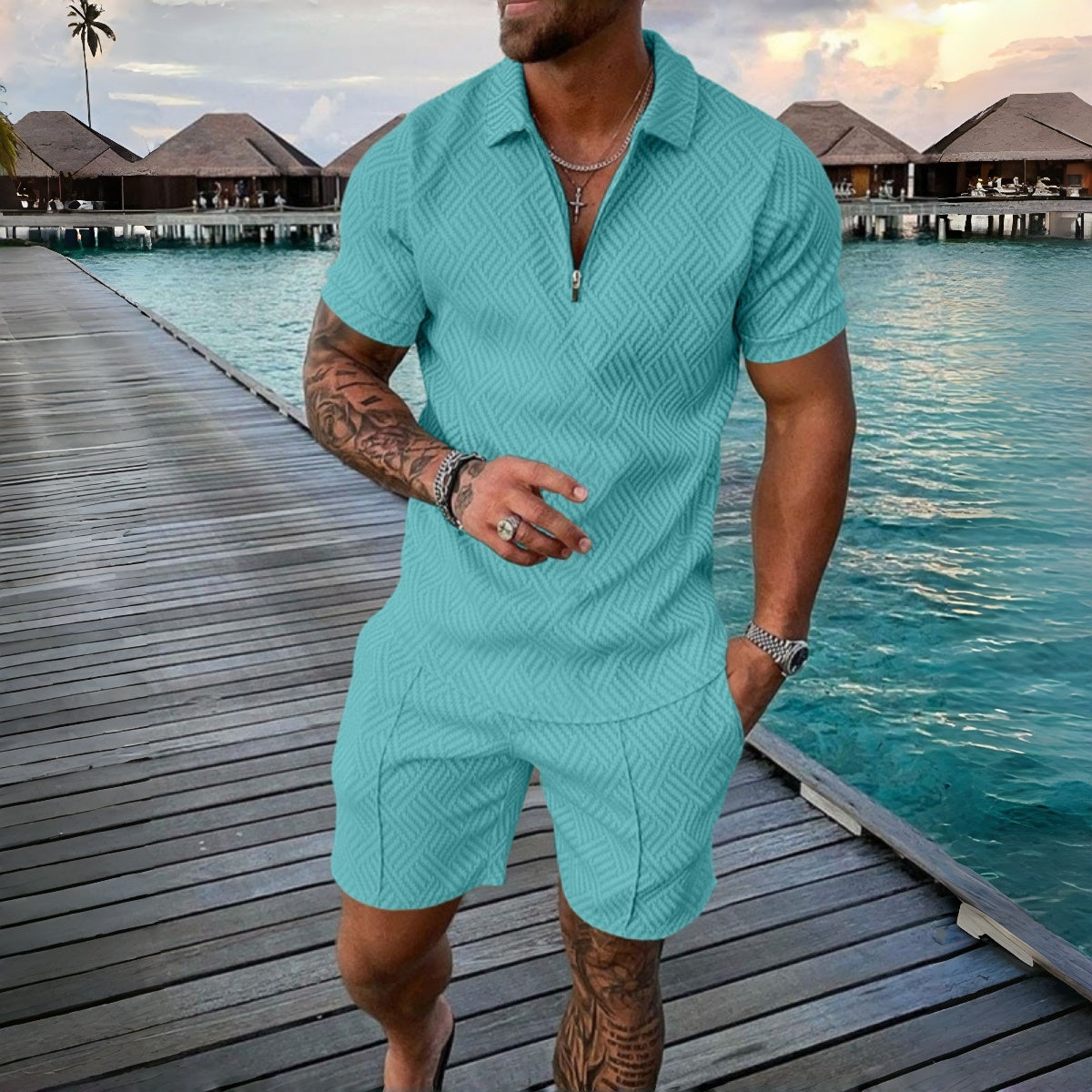 【Pago contra entrega.】Conjunto de verano para hombre: camiseta y pantalón corto cómodos, ideal para diario y casa.