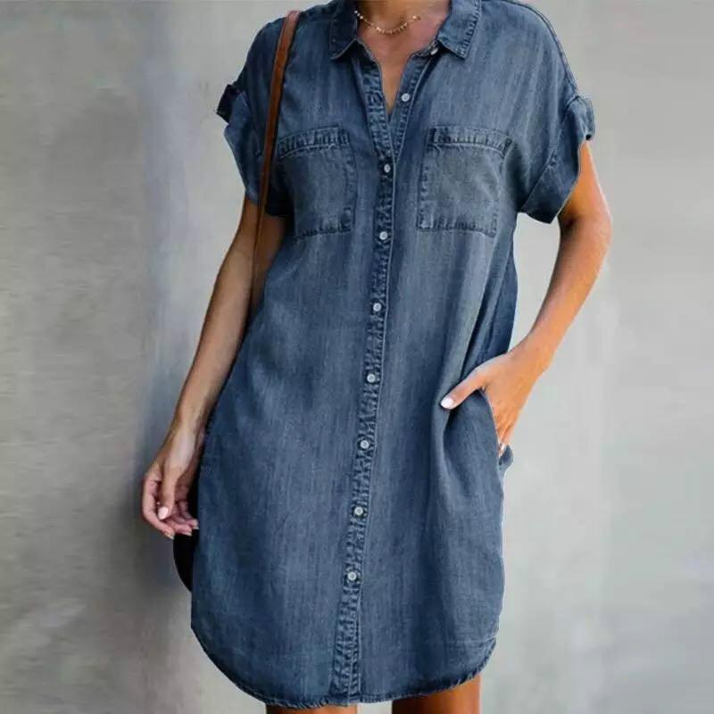 🔥【Venta directa de fábrica】【S-5XL】Vestido vaquero de manga corta