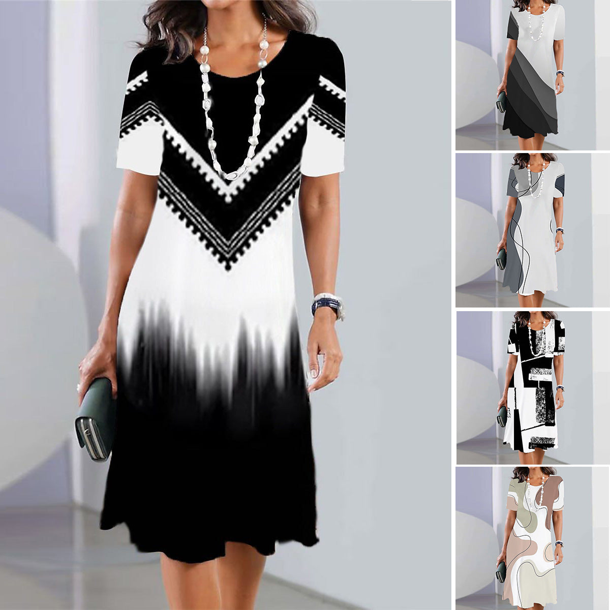 👗😊【XS-5XL】Dámske pohodlné ležérne šaty s potlačou a okrúhlym výstrihom z roku 2025