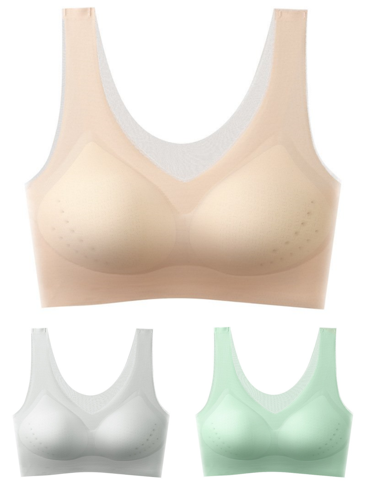 🌟【1 set = 3 bucăți】Sutien push-up fără cusături din mătase glacială 2025 ❄️Super confortabil | Potrivit pentru 40-120 kg | Confortabil și respirabil