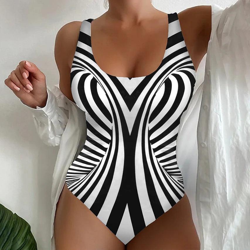 🔥【😍S~6XL】🔥Sexy pruhované jednodielne plavky 3711831