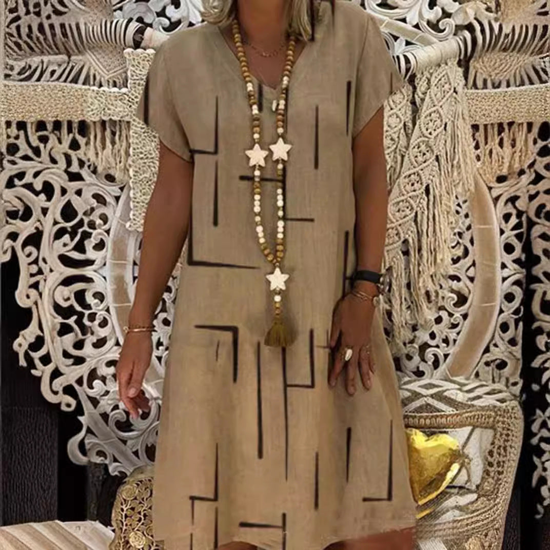 Horúci výpredaj【🏆S-5XL】👗 Jednofarebné jednoduché bavlnené šaty s výstrihom do V 3923792