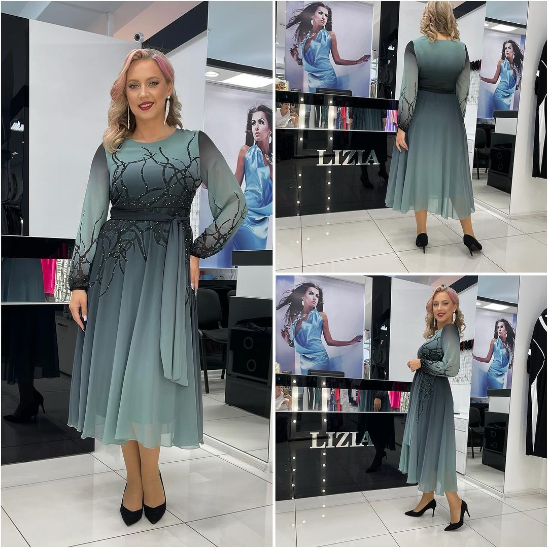 👗✨【S-5XL】🔥Fustă de lux din șifon vopsit cu strasuri🔥Potrivită pentru ocazii formale 3741607