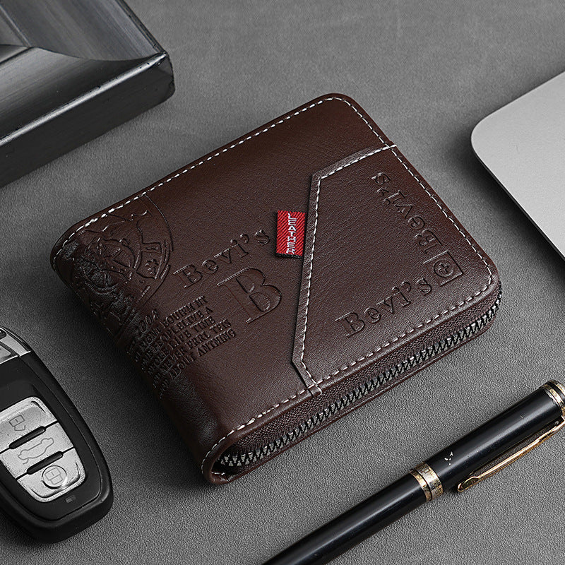 🔥🔥Nueva y elegante cartera corta de cuero genuino para hombre, resistente a los arañazos y duradera.