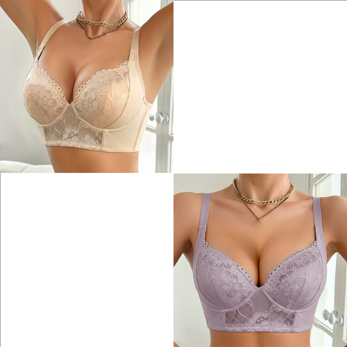 💃【Conjunto de 2 piezas】Oferta por tiempo limitado-39% OFF✨Sujetador con aros anchos y copa fina bordada de talla grande