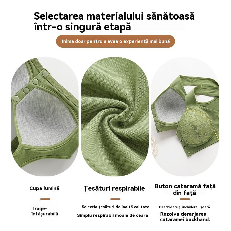 😍【Pachet de 5 bucăți】Sutien confortabil de damă din bumbac cu închizătoare frontală🎉【40-120kg】