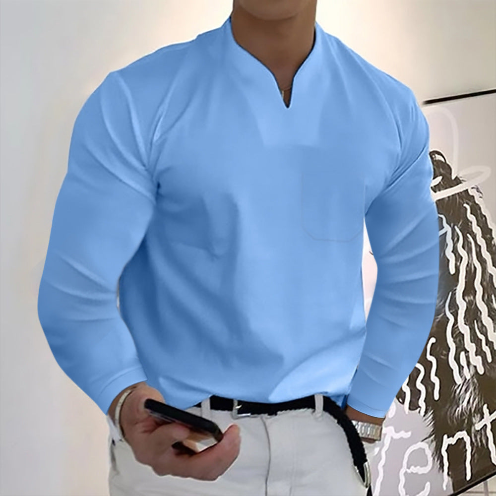 🔥🔥 【S-5XL】 Nové pánske elastické bavlnené tričko s výstrihom do V