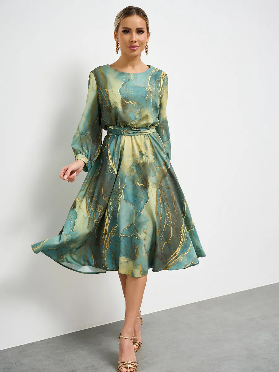 🌿👗【Zâna Primăverii】Fustă elegantă verde cu mâneci lungi💃 3913079