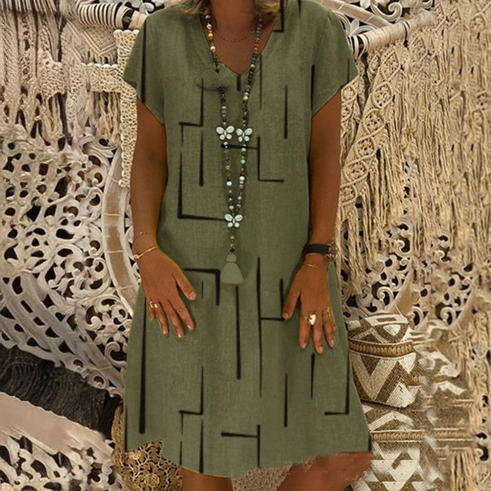 Horúci výpredaj【🏆S-5XL】👗 Jednofarebné jednoduché bavlnené šaty s výstrihom do V 3923792