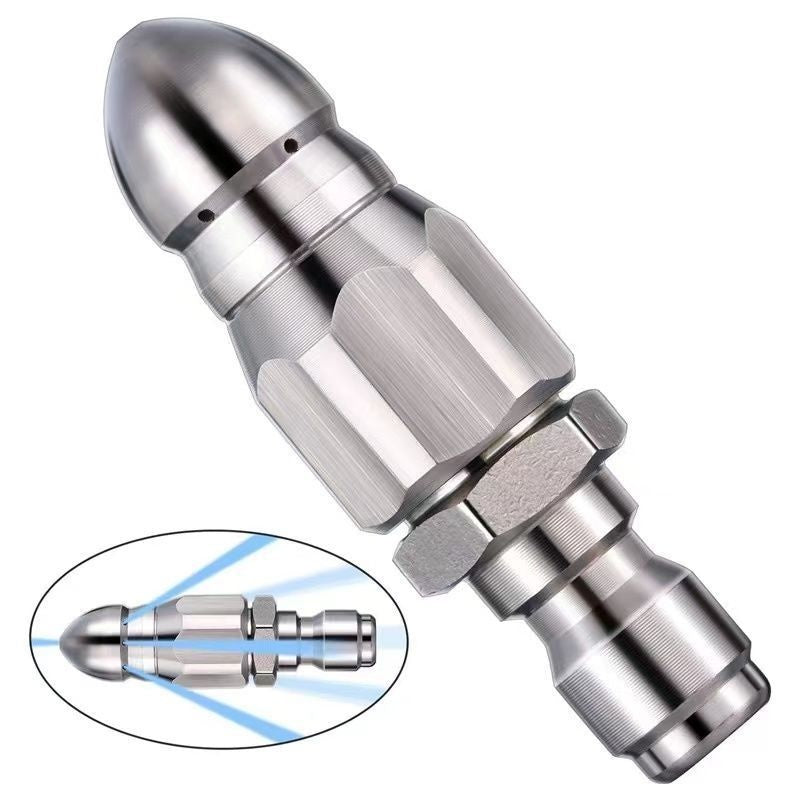 🛠️Duză de înaltă presiune pentru șobolan de apă, din oțel inoxidabil, cu dop rapid de 1/4, față și spate, șase duze, cap de curățare și desfundare a țevilor de canalizare