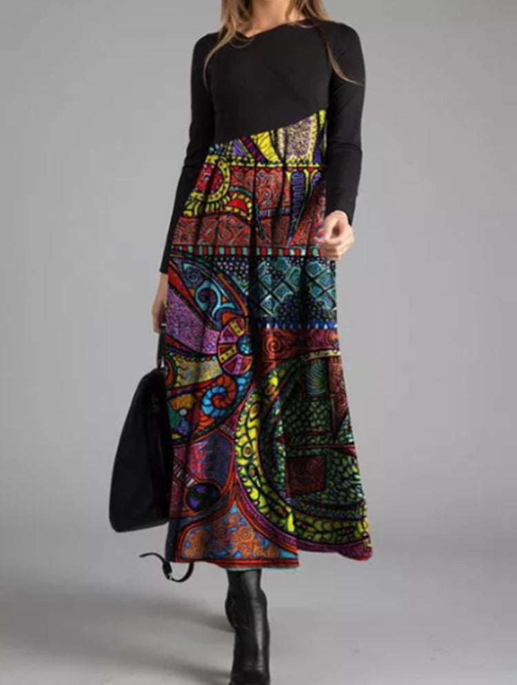 👗【S-3XL】Nové jesenné a zimné dámske patchworkové šaty s dlhým rukávom 3851088
