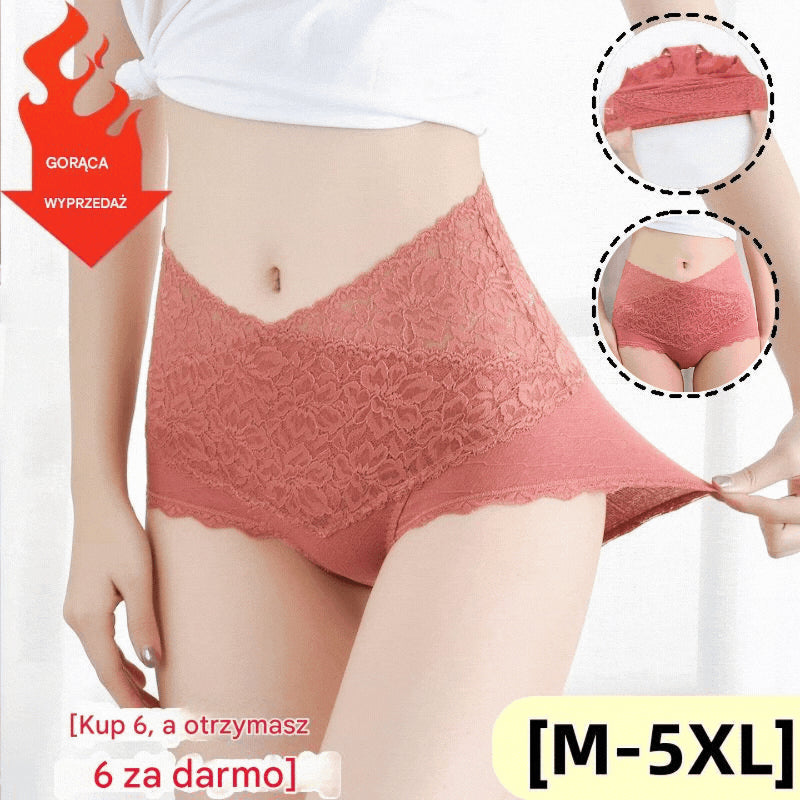 💥【Kúpte 3 a získajte 3 zadarmo】👙Antibakteriálne bavlnené čipkované nohavičky s vysokým pásom-
