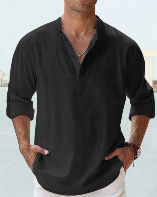 🤩【S-5XL】Tricou casual bărbătesc cu mânecă lungă, din bumbac și in 3705660