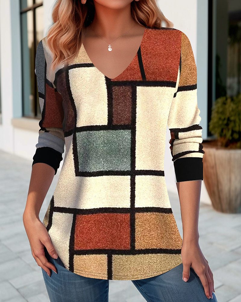 💥【S-5XL】Tricou la modă cu decolteu în V, pentru primăvară și toamnă, 3728204