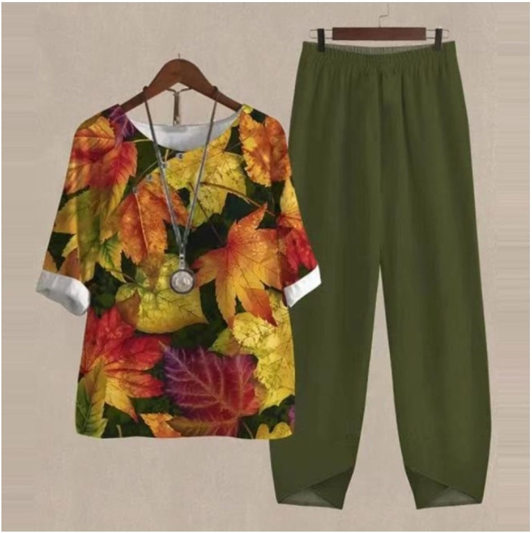 【S~5XL】🌸2024 dvojdielny oblek s novou potlačou topov a nohavíc