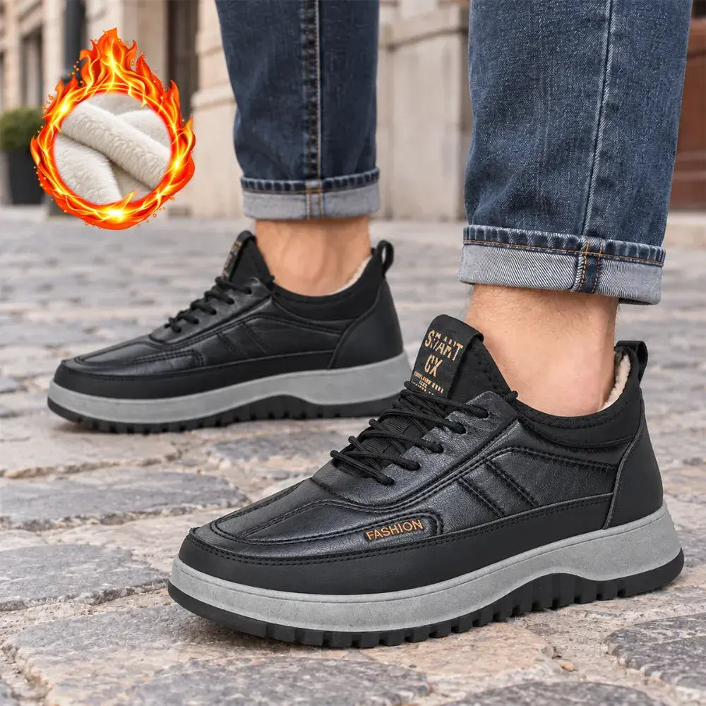 ⛄【Tallas 39-45】Botas de nieve casuales e impermeables para hombre, de cuero auténtico, antideslizantes y con grueso forro de felpa.