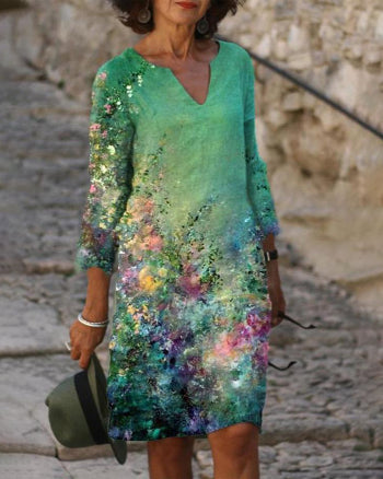 💖💟【S-5XL】 Dlhé ležérne dámske vintage šaty s kvetinovou potlačou