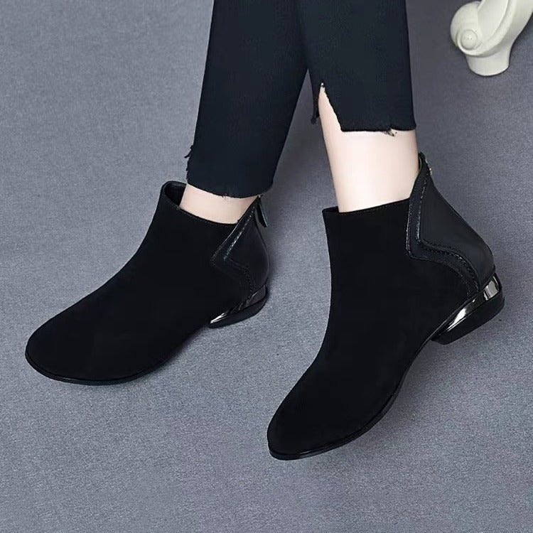 🔥【35-41】2024 Nové čižmy na jeseň a zimu 2024 z hovädzej kože Cashmere Plus s okrúhlou hlavou na nízkom krátkom podpätku! 3752313