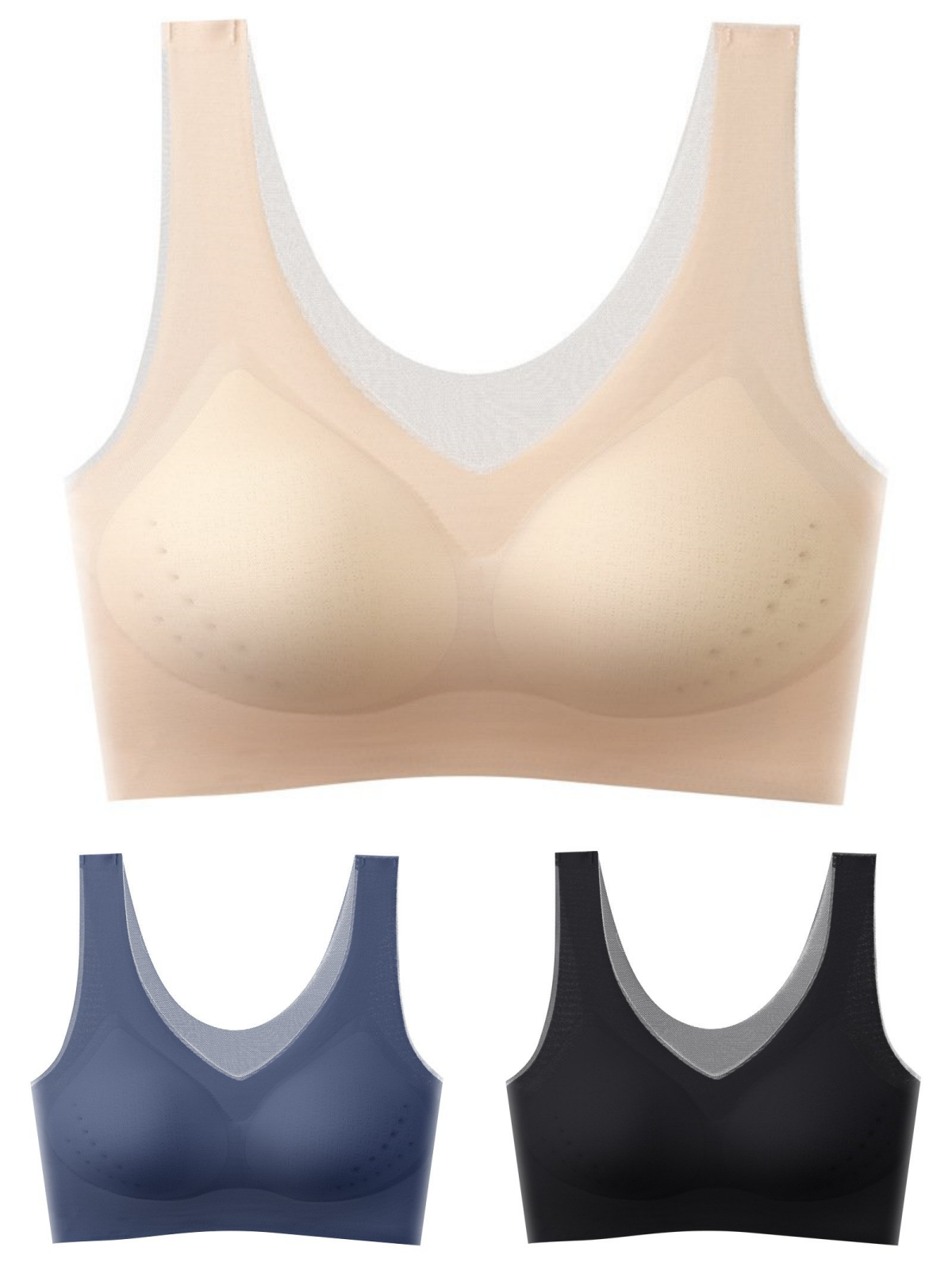 🌟【1 set = 3 bucăți】Sutien push-up fără cusături din mătase glacială 2025 ❄️Super confortabil | Potrivit pentru 40-120 kg | Confortabil și respirabil