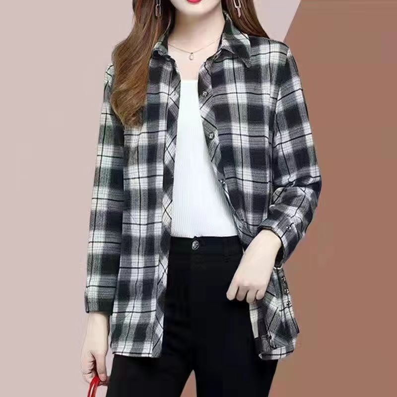 【🎁Časovo obmedzená ponuka】💕【XL-5XL】Nová módna a všestranná jesenná dámska kockovaná košeľa 3759789