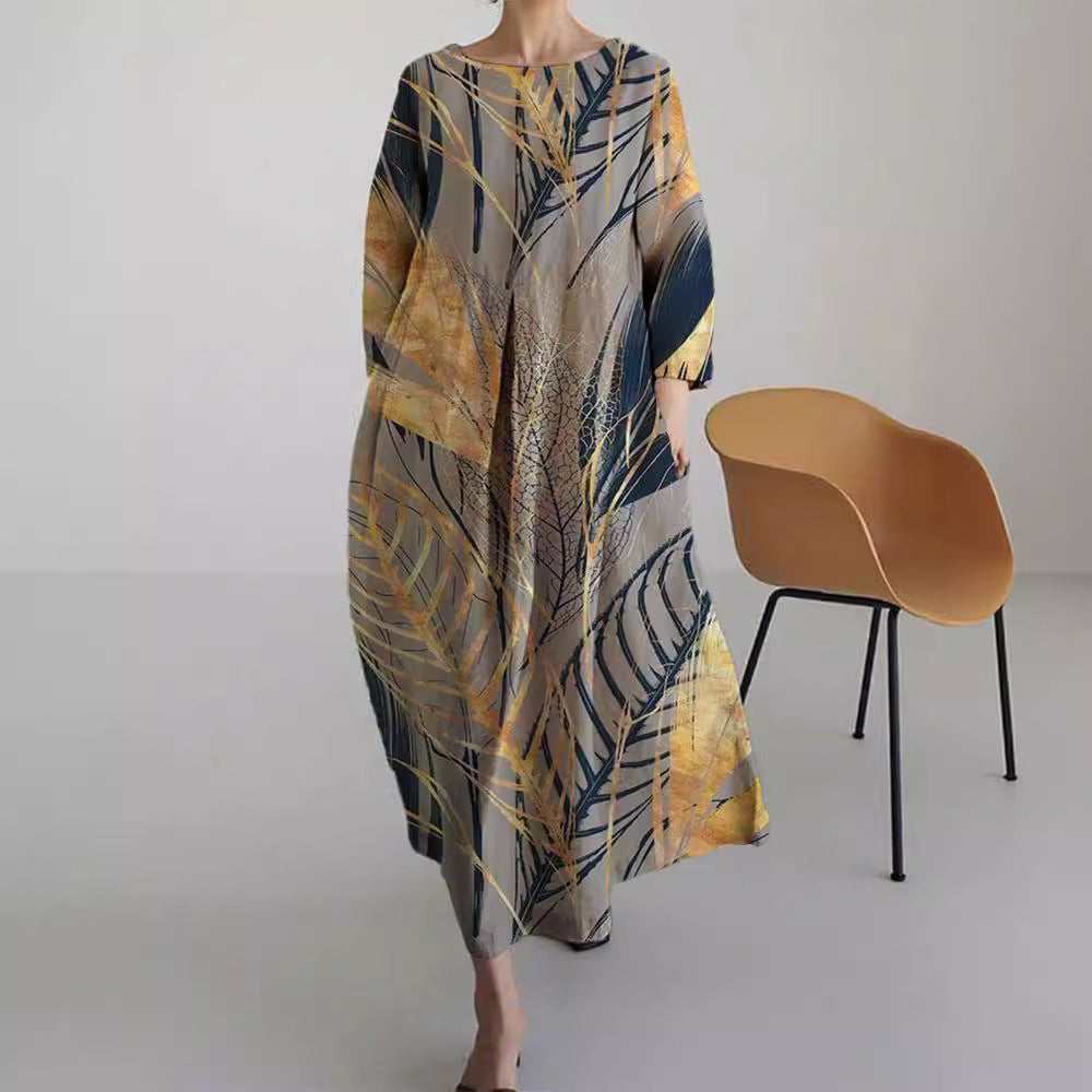 ✨【S-4XL】Reducere limitată, 👗Rochie largă cu imprimeu, decolteu rotund, nouă pentru primăvara și vara 2025