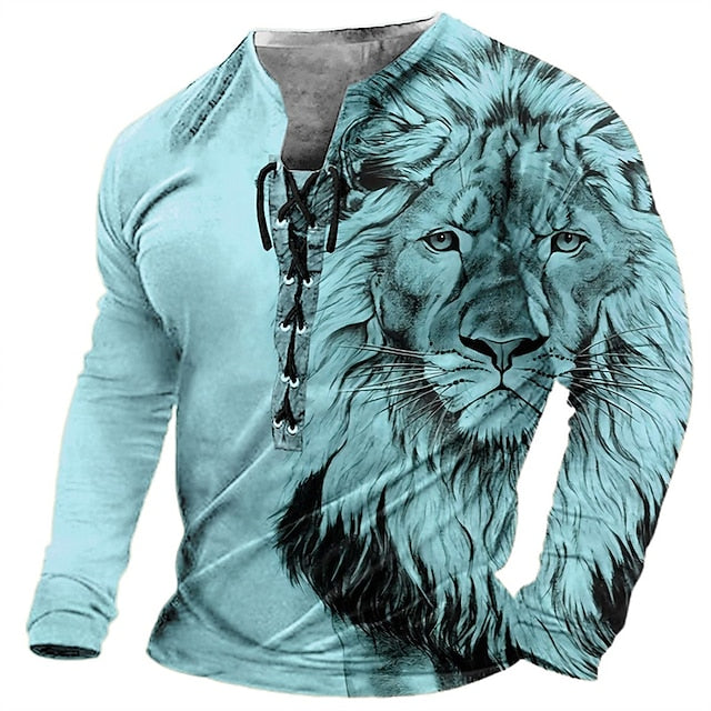 2025 Pánske tričko s dlhým rukávom 3D Lion Print Casual 3734990