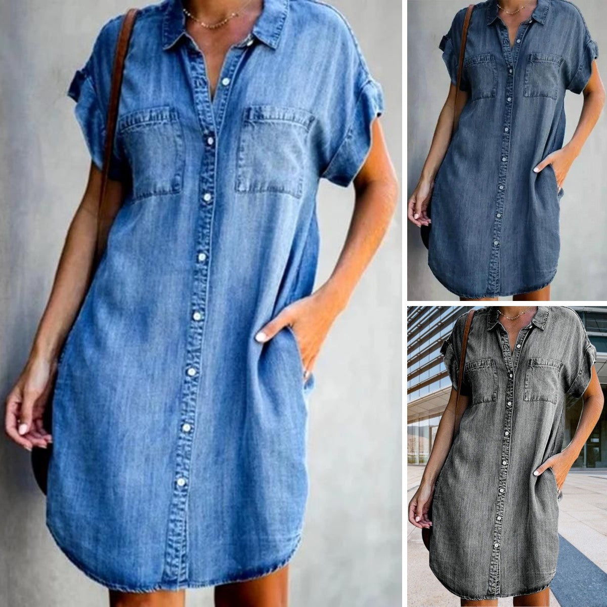 🔥【Venta directa de fábrica】【S-5XL】Vestido vaquero de manga corta