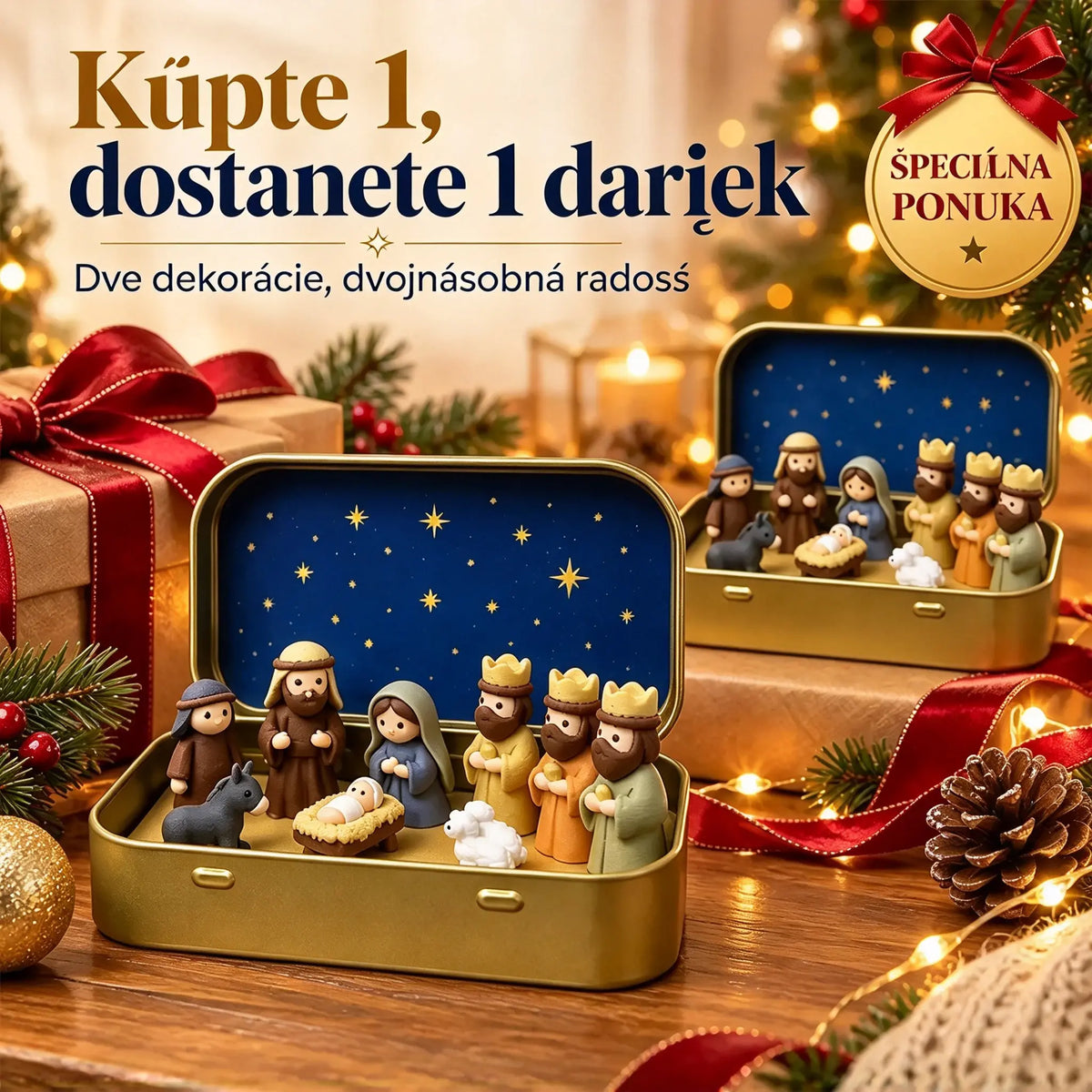 ✨ Špeciálna ponuka: Kúp 1, získaj 1 zadarmo (sada 2 kusov)! Miniatúrny betlehem v kovovej krabičke!