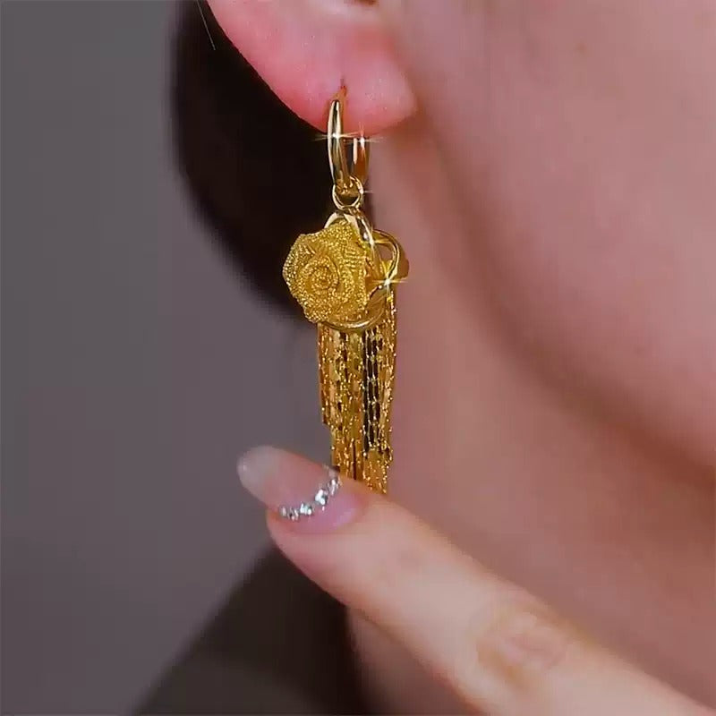 ✨💎14k zlaté náušnice s ružovým kvetom