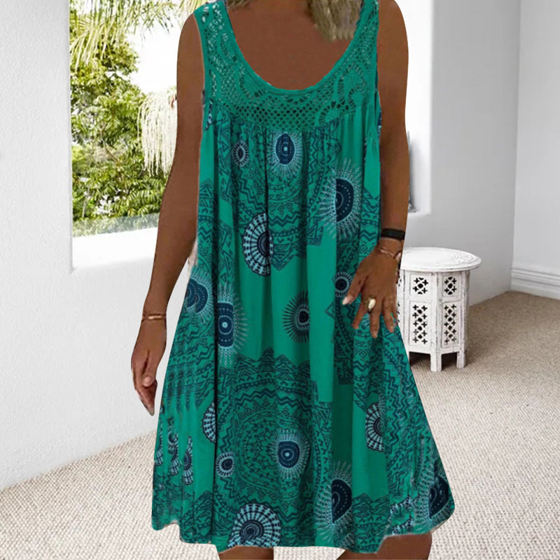 💖👗【S-5XL】 Čipkované plisované šaty bez rukávov-3694585