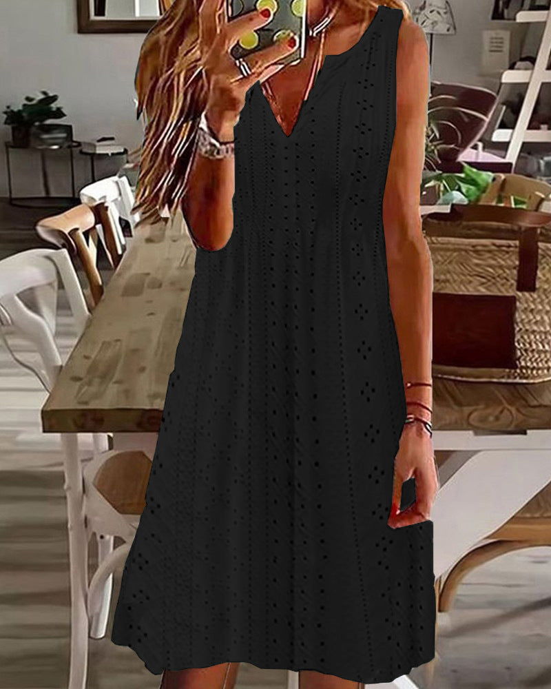 🧚♀️【50% zľava🔥】【S–5XL】😍 Nové letné šaty pre väčšie veľkosti, jednofarebné, bez rukávov, výstrih do V, priedušný žakárový vzor