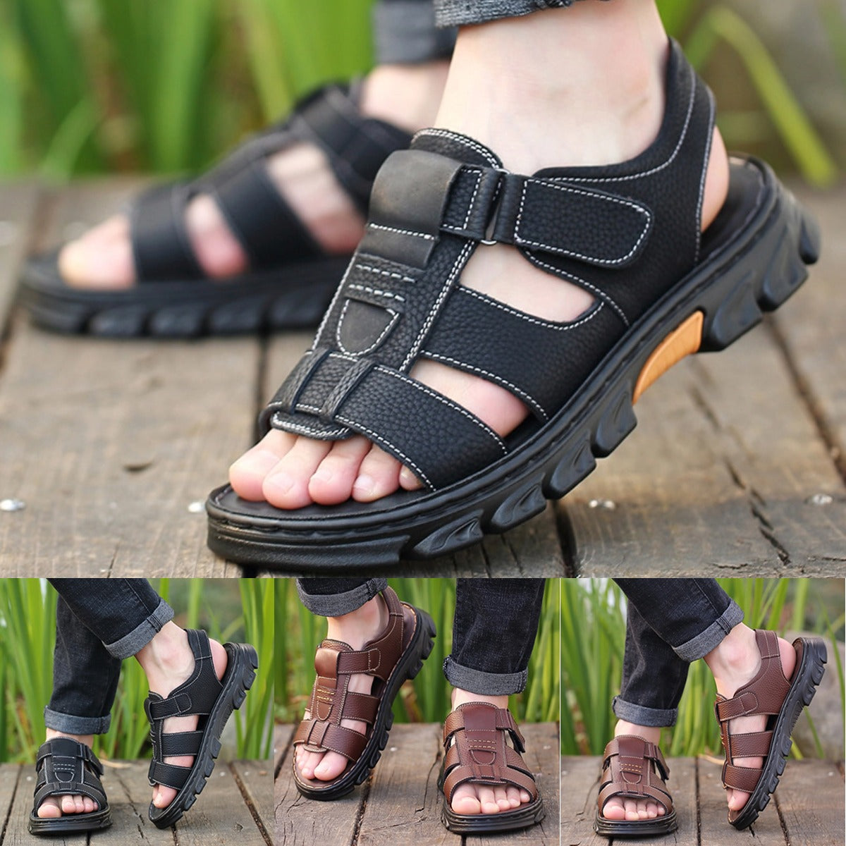 🔥👟【Veľkosť 38~44】Pánske ručne vyrábané protišmykové plážové sandále z mäkkej kože