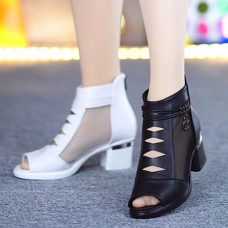 🤩👠【35~41】2025 nové elegantné a pohodlné sandále zo sieťoviny z rybích úst na hrubom podpätku