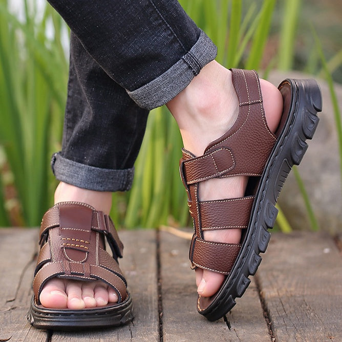 🔥👟【Veľkosť 38~44】Pánske ručne vyrábané protišmykové plážové sandále z mäkkej kože