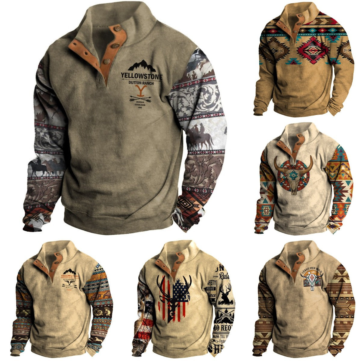 🔥🔥【S-3XL】 neformálna retro módna 3D tlač pánske s dlhými rukávmi 3827417