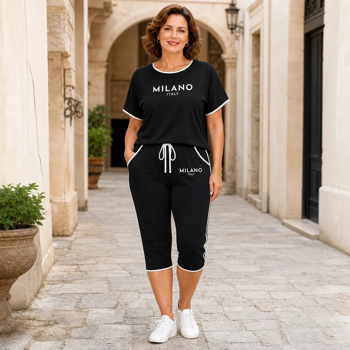 【S-4XL】✨(Camiseta + pantalón) Conjunto de dos piezas de verano para mujer: camiseta y pantalones cortos con estampado de anclas, estilo marinero.