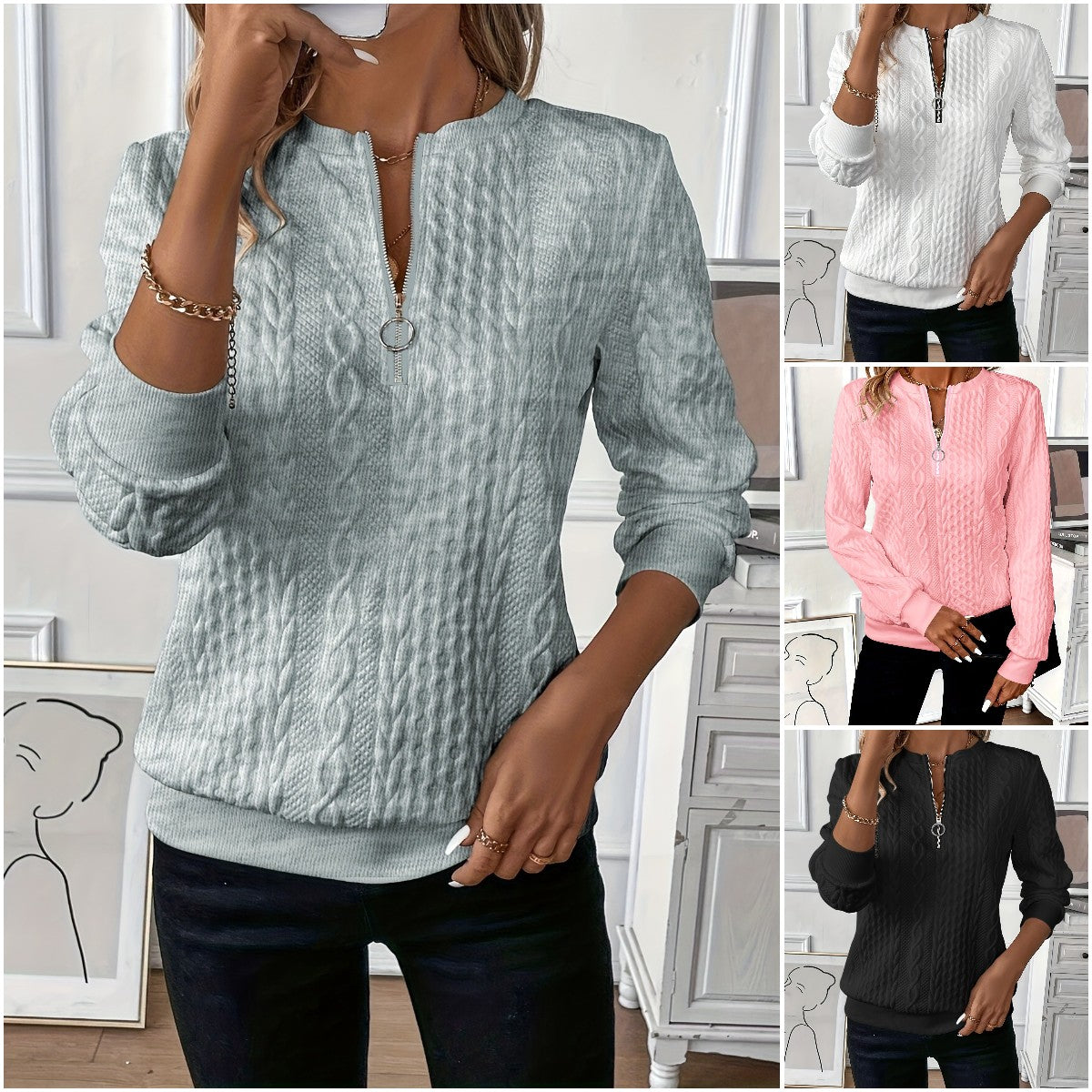 🎀🎀【Horúci výpredaj】 🎀🎀2024 Európska a americká dámska ležérna mikina na zips s kapucňou. 3769599
