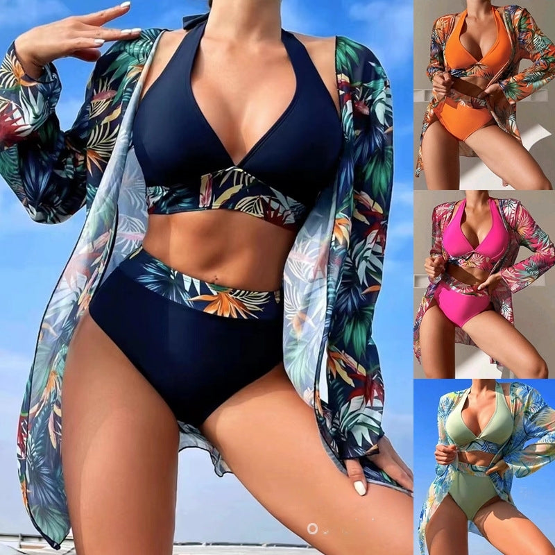 👙【Horúci výpredaj】👙 Dámske jednodielne plavky s potlačou na bikiny zahalenie do obyčajných plaviek, 3-dielna kvetinová súprava