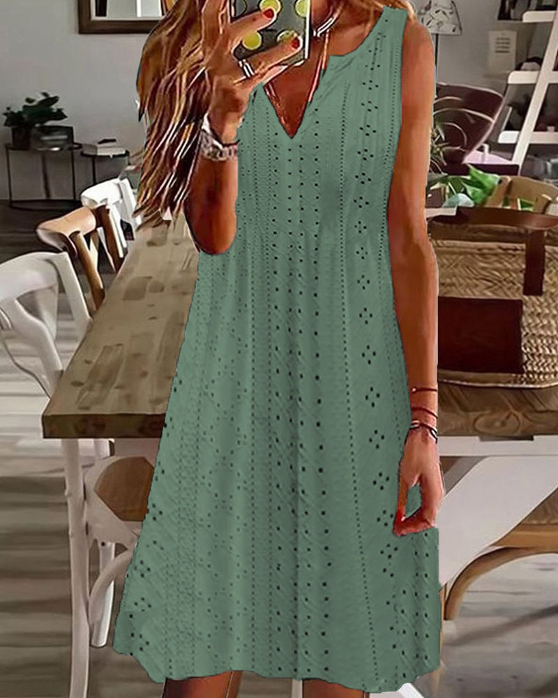 🧚♀️【50% zľava🔥】【S–5XL】😍 Nové letné šaty pre väčšie veľkosti, jednofarebné, bez rukávov, výstrih do V, priedušný žakárový vzor