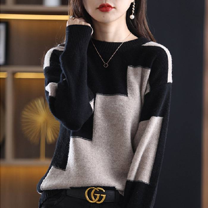 ☃️🎉【S-3XL】2024 Nuevo otoño invierno suéter de cachemira suéter corto de lana con cuello redondo suéter suelto de punto 3796783