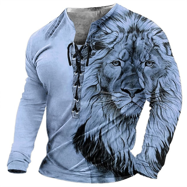 2025 Pánske tričko s dlhým rukávom 3D Lion Print Casual 3734990
