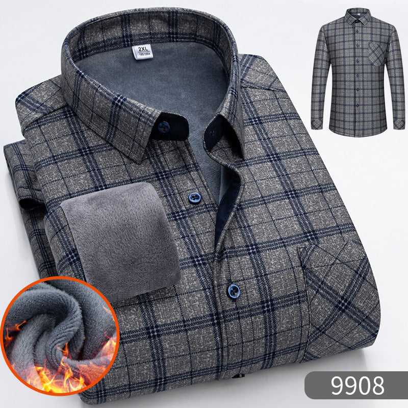 🔥【VENTA CALIENTE】🔥👔【L-5XL】 Camisa de negocios de manga larga cálida para otoño e invierno