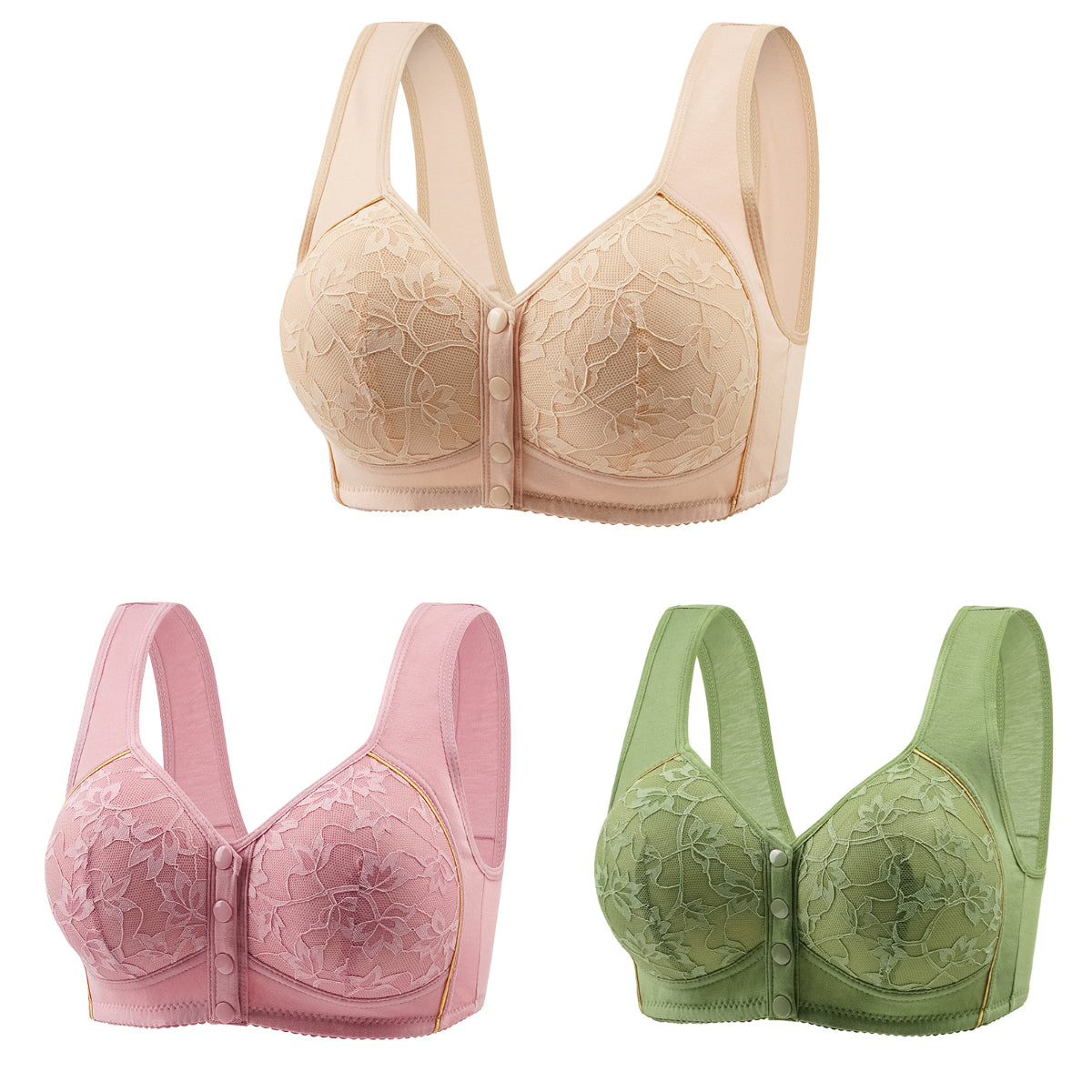 😍【Pachet de 5 bucăți】Sutien confortabil de damă din bumbac cu închizătoare frontală🎉【40-120kg】