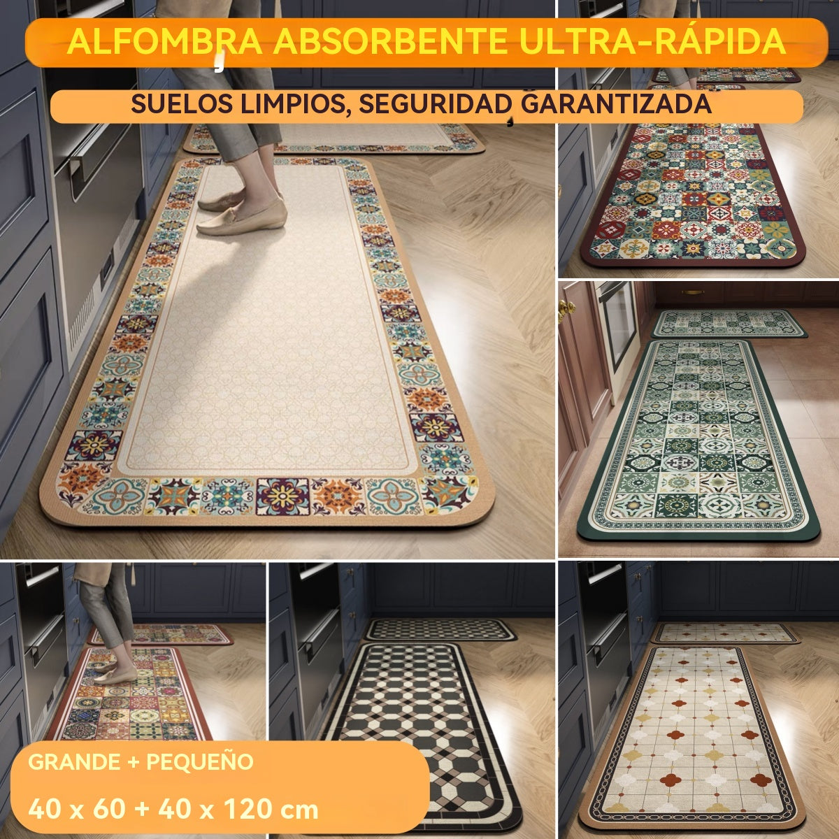 🛁Tapete absorbente ultrarrápido: ¡pisos secos, seguridad garantizada! 🌿【Grande (40*120 cm) + Pequeño (40*60 cm)】