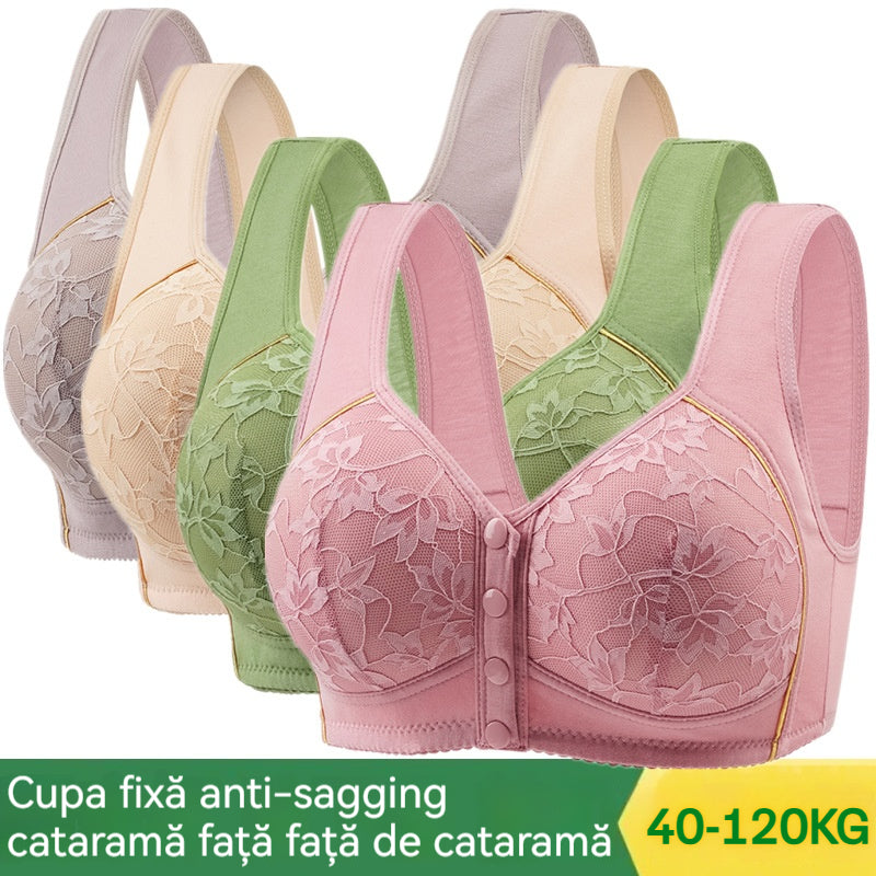 😍【Pachet de 5 bucăți】Sutien confortabil de damă din bumbac cu închizătoare frontală🎉【40-120kg】