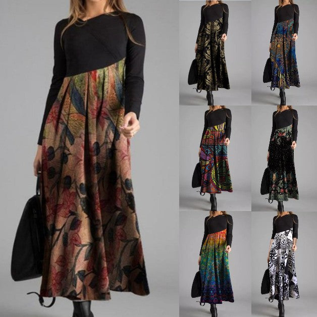 👗【S-3XL】Nové jesenné a zimné dámske patchworkové šaty s dlhým rukávom 3851088